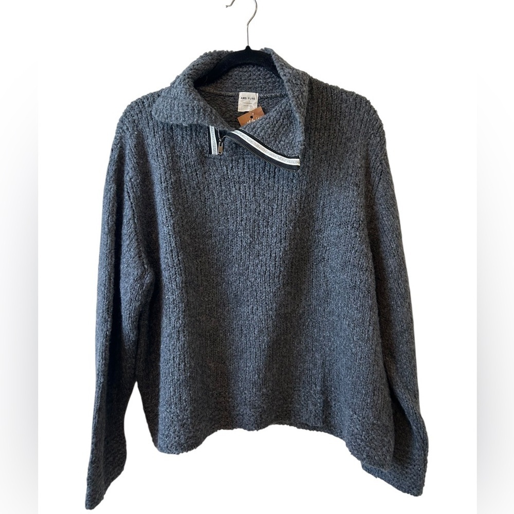 AMS Pure Zippered High Neck Wool Knit Sweater - Picture 8 of 15